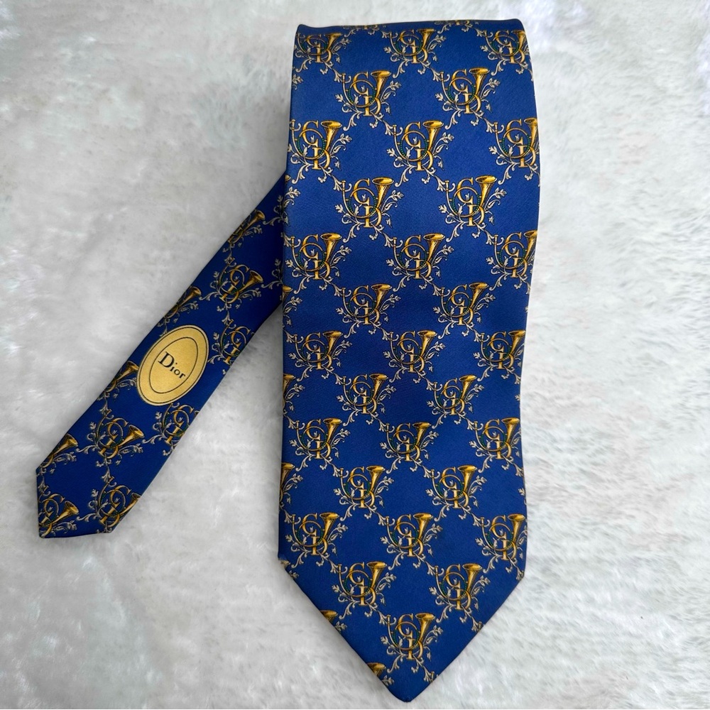 Dior Blue and Gold Men's Tie - Picture 2 of 9